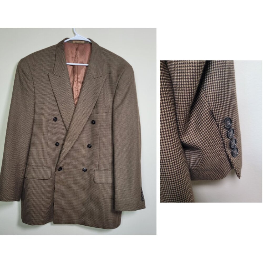 J. Riggings Double Breasted Blazer Jacket Brown Men's 44R Wool Retro Sport Coat